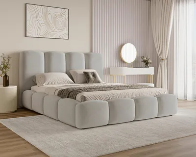 Produktbild von BESILIO Exklusive Polsterbett 160x200 Puffy - Designerbett mit Bettkasten und Lattenrost - Hellgrau