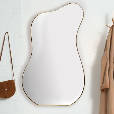 Wandspiegel Asymmetrisch 60x100 cm Metall Design Hängespiegel Gold - Eisen Dekospiegel Unförmig mit Rahmen - Spiegel Wand Groß - Flurspiegel Garderobenspiegel Modern_#sku_SAFWL7.113#