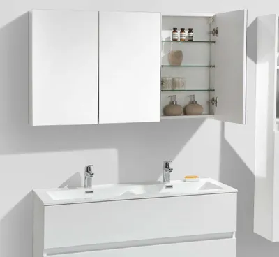 Produktbild von Spiegelschrank Bad 120 cm montiert Hochglanz weiß SIENA