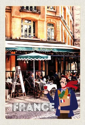 Produktbild von vianmo Holzschild 30x20 cm Frankreich Innenstadt Restaurant Wein