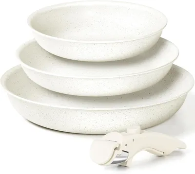 Produktbild von MICHELANGELO 3-teiliges Pfannen-Set, Granit-Antihaftbeschichtung, Weiß
