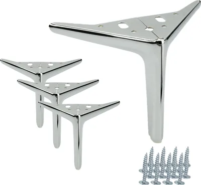 Immagine prodotto di set di 4 eleganti gambe per mobili in metallo "Anchor" in cromo argentato, altezza 15 cm, con cuscinetto protettivo contro i graffi, ideale per il design minimalista della casa