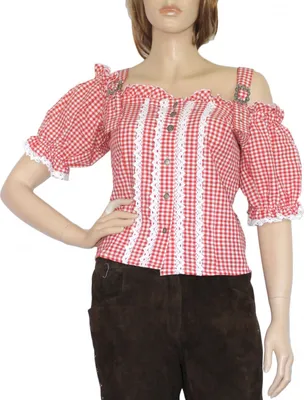 Produktbild von Trachtenbluse Carmenbluse Trachten lederhosen-bluse Trachtenmode ROT kariert, Größe:38