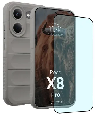 Produktbild von Robuste Handyhülle + gehärtetem Glas für Xiaomi POCO X8 Pro, Bizon Tur Pack, Hellgrau