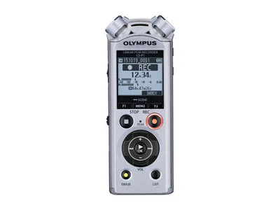 A product shot of a digital voice recorder.