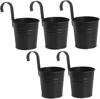 Produktbild von Famanu Hängende Blumentöpfe - Metall-Eimer - 5 Stück - Schwarz