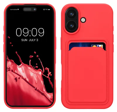 Produktbild von kwmobile Handyhülle für Apple iPhone 16 Hülle mit Kartenfach - TPU Case - Kabelloses Laden - Schutzhülle Cover in Neon Pink