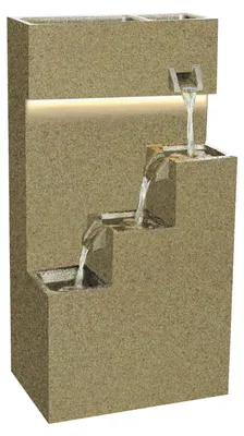 Produktbild von Dehner Gartenbrunnen Gradino, mit LED Beleuchtung, frostbeständig, solarfähiger Brunnen für Außen, 43 x 80.5 x 28 cm, Polyethylen, beige