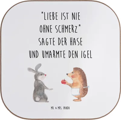 Produktbild von Mr. & Mrs. Panda Untersetzer für Gläser Hase Igel - Weiß - Geschenk, Herzschmerz, Holzuntersetzer, Trösten, Tassen, gläseruntersetzer, Lustige Sprüche, und, Liebe Spruch