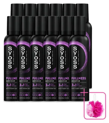 Imagen del producto de 12 unidades de espuma para el cabello Syoss Fullness, 250 ml cada una, pack ahorro