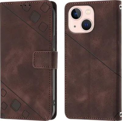 Produktbild von Hülle für iPhone 13 Mini Prägung Flip Leder Brieftasche Schutzhülle mit Ständer Braun