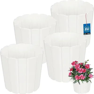 Image de KOTARBAU® Set de 4 pots de fleurs Pot de plantes ⌀ 15 cm H : 13 cm Blanc Plastique Pot de plantes pour plantes d'intérieur Pots de fleurs Grand extérieur Cache-pot Balcon Décoratif