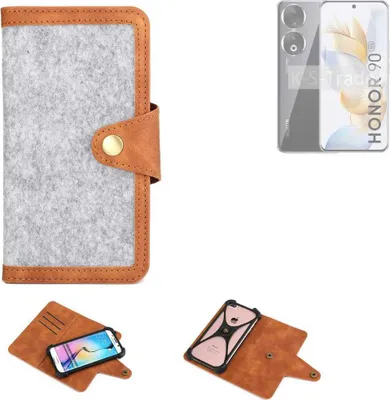 Produktbild von K-S-Trade Handyhülle kompatibel mit Honor 90 Schutzhülle Filz-Hülle Kunst-Leder hellgrau braun (1x)
