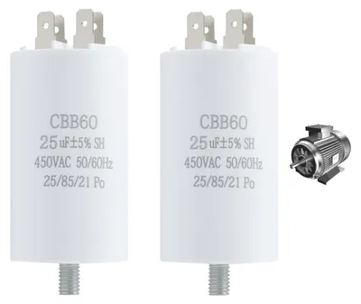 Motorstartkondensator 25 µF, 450 V AC, Ø45x95 mm, M8-Schraube