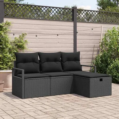 Image de Maison Exclusive - Ensemble canapé de jardin avec coussins 4 pièces Noir Poly Rotin