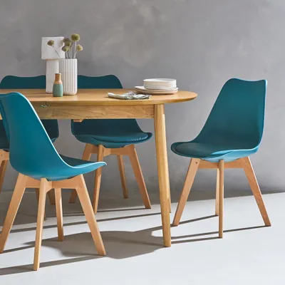 Produktbild von sweeek - 4er-Set skandinavische Stühle mit Holzbeinen  - Wasserblau