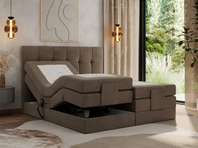 Produktbild von MKS MEBLE Boxspringbett 140 x 200 cm elektrisch verstellbar 7-Zonen Taschenfederkern Matratze mit Topper Bett 140 x 200 cm mit Motor Polsterbett Motorbett - Vittoria - Braun Velvet - H4