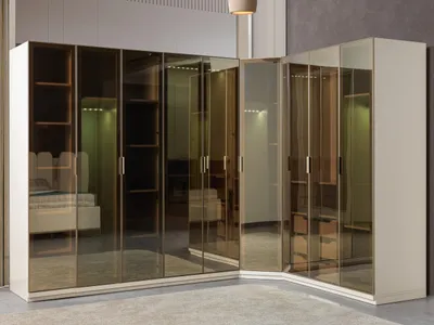 Obrázek produktu pro Rohová šatní skříň moderní tónované sklo ložnice velký design