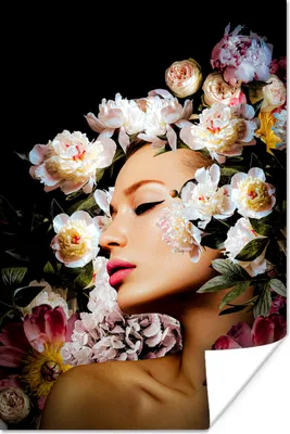 Produktbild von MuchoWow® Poster Frauen - Blumen - Rosen - Porträt 40x60 cm - Plakate für die Wand - Poster Babyzimmer