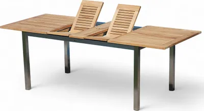 Produktbild von ALEOS. A-Grade Teak - Edelstahl Ausziehtisch 160-220x90cm ausziehbar Gartentisch Holztisch Esstisch Tisch massive Ausführung Teakholz Serie KUBA