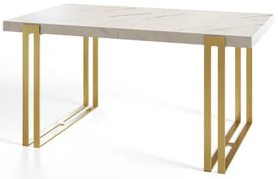Image de Table de salle à manger, rectangulaire, extensible, dimensions : 120-220 x 80 x 77 cm, table de salon, couleur : marbre, avec pieds en métal de couleur dorée