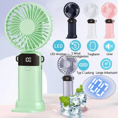 Produktbild von 3 IN 1 Handventilator, tragbarer USB-Handventilator, faltbarer Mini-Ventilator，5 Geschwindigkeitsstufen Handyhalter-Lüfter für Zuhause, Outdoor，Grün