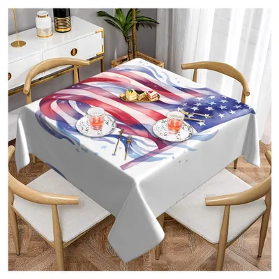 Produktbild von Quadratische Tischdecke mit amerikanischer Flagge, eleganter Druck für Innen- und Außenbereiche, geeignet für Hochzeiten, Teepartys und mehr