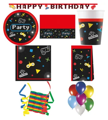 Produktbild von 140-tlg. Set Kindergeburtstag Party Feier Fete Deko Motto Gaming Party Gamer Zocker