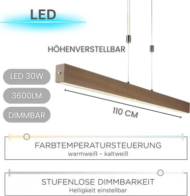 Zdjęcie produktu dla Lampa wisząca Leuchten Direkt Amanda lampa wisząca LED 30W CCT ściemnialna ściemniacz dotykowy drewno dekor nikiel mat