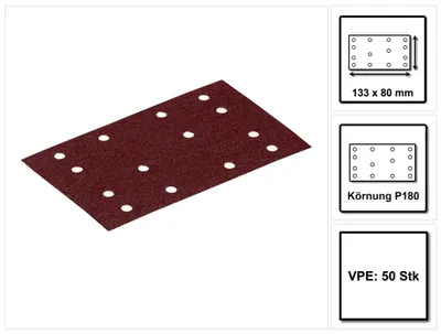 Productafbeelding van Festool STF 80x133 RU2/50 schuurstroken Rubin 2 P180 80 x 133 mm 50 stuks (499052) voor schuurmachines RTS 400, RTSC 400, RS 400, RS 4, LS 130