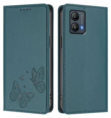 Produktbild von Lederhülle für Motorola Moto G53, Schmetterling Prägung Leder Brieftasche Schutzhülle mit Ständer Grün