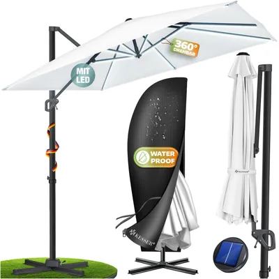 Produktbild von KESSER® Sonnenschirm Ampelschirm SUN XL 300 x 300 cm Inkl. Abdeckung +Windsicherung Drehbar Neigbar Kippbar Marktschirm Groß 360° Rotation, Gartenschirm mit Kurbel Sonnenschutz UV50+