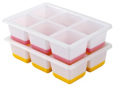 Immagine prodotto di Stampo in silicone per cubetti di ghiaccio, confezione da 2, contenitore XXL per cubetti di ghiaccio con coperchio, colore rosa e giallo
