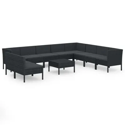 Image de vidaXL Ensemble salon de jardin 11 pièces avec coussins Poly rotin noir