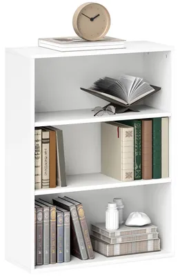 Image de Étagère à livres - Étagère sur pied - Cadre en bois - 2 tablettes réglables - Pour salon/bureau/chambre à coucher - Montage requis - Blanc