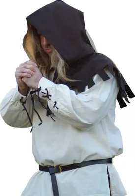 Produktbild von Mittelalter Gugel mit Zatteln, beige/braun - LARP Wikinger Räuber Piraten Kostüm