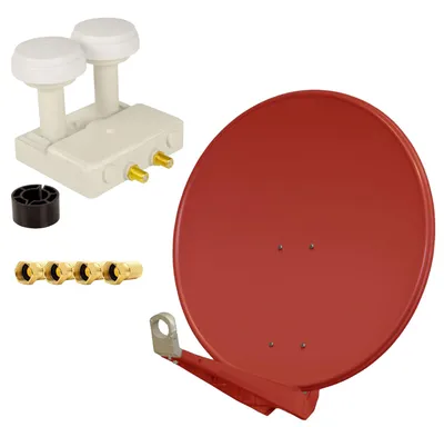 Produktbild von PremiumX DELUXE80 Alu 80cm SAT Schüssel Ziegelrot Monoblock Twin WE PXMB-6TW 4x F-Stecker
