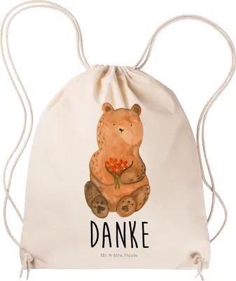 Produktbild von Mr. & Mrs. Panda Jutebeutel Bär Dankbar - Transparent - Geschenk, Fitness Tasche, Danke, Teddy, wander rucksack, Dankeschön, Beutel, Kleiner, gymnastiktasche, Blumen