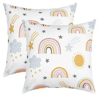 Produktbild von Kissenbezüge 50x50 cm Set 4 Stück Mädchen Regenbogen Cartoon Kinder Gelb Rosa