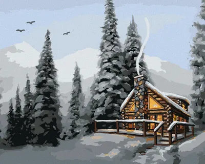 Produktbild von Zuty - Malen nach Zahlen - VERSCHNEITES BLOCKHAUS IM WALD (D. RUSTY RUST), 40x50 cm, mit Keilrahmen (bereits gespannt)