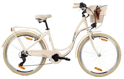Produktbild von Goetze Mood 26 Zoll City Bike, 17 Zoll ALU Tiefeinsteiger, 6-Gang Shimano Tourney, V-Bremse, LED-Beleuchtung, Gepäckträger, Korb mit Bezug