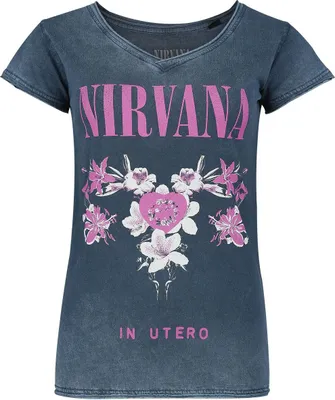 Produktbild von Nirvana T-Shirt Damen Flowers navy Band-Merch, Bands 100% Baumwolle L