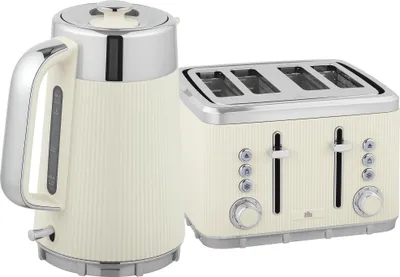 Produktbild von 2200W, 1,7L Wasserkocher mit Schnellkochfunktion, Entkalkungsfilter und 4-Scheiben-Toaster mit 7 Bräunungsstufen, Creme