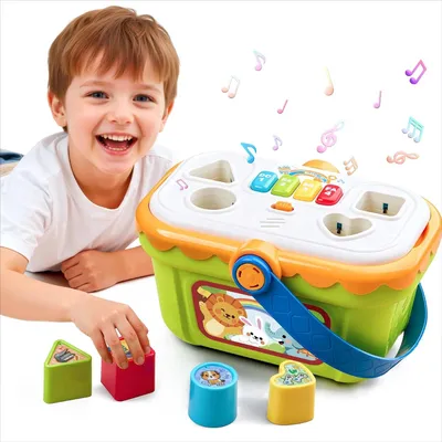 Produktbild von Montessori-Sensorikspielzeug für Kleinkinder ab 2 Jahren – Musikalische Formensortierspielzeug mit Klavier und Lichtern – Lernspielzeug für frühe Entwicklungsphasen