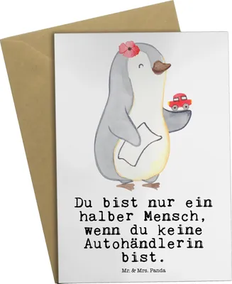 Produktbild von Mr. & Mrs. Panda Grußkarte Autohändlerin Herz - Weiß - Geschenk, osterkarte, Spruch, Autohandel, Klappkarte, einladungskarten, hochzeitskarten, Lustig, Beruf, Witzig