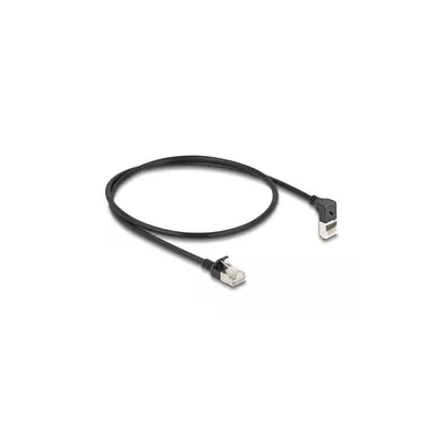 Produktbild von Delock RJ45 Netzwerkkabel Cat.6A S/FTP Slim 90 Grad oben gewinkelt / gerade 0,5 m schwarz