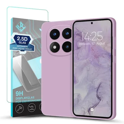 Produktbild von Hülle für Xiaomi Redmi Note 14 Pro+ 5G mit 9H Displayglas Displayschutz Case Cover Bumper Smartphone Softgrip Schutzhülle Farbe: Lila