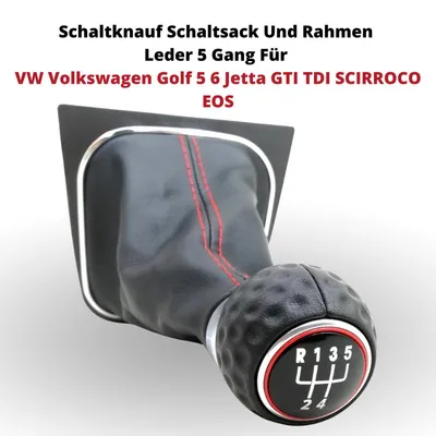 Image de Pommeau de levier de vitesses, soufflet et cadre en cuir, 5 vitesses, pour VW Volkswagen Golf 5 et 6, Jetta, GTI, TDI, Scirocco, EOS