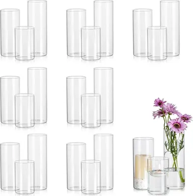 Image de lot de 24 vases en verre cylindriques Transparents 10/15/20cm - Décoration Vases à fleurs Koφerückdern Mariage Bouquet
