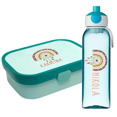 Produktbild von Lunchbox Set für Kinder Mädchen zur Schule Personalisiert mit Namen Brotdose Wasserflasche Trinkflasche BPA frei Essen für Unterwegs mit Gabel und Bento Fach To Go Catcher [153]